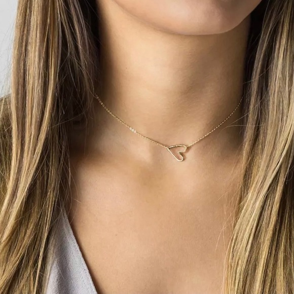 Jewelry - Open Heart Repositionable Pendant Gold Plated Chain Necklace 17"